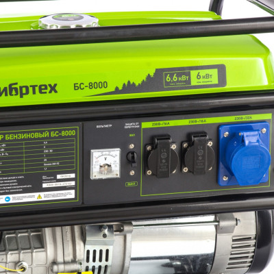 Генератор бензиновый БС-8000, 6,6 кВт, 230В, четырехтактный, 25 л, ручной стартер Сибртех Генератор бензиновый БС-8000, 6,6 кВт, 230В, четырехтактный, 25 л, ручной стартер Сибртех