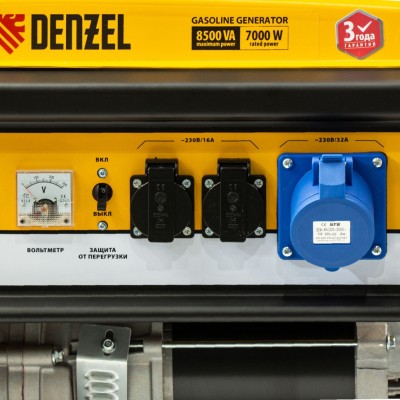 Генератор бензиновый GE 8900, 8.5 кВт, 220 В/50 Гц, 25 л, ручной старт Denzel Генератор бензиновый GE 8900, 8.5 кВт, 220 В/50 Гц, 25 л, ручной старт Denzel