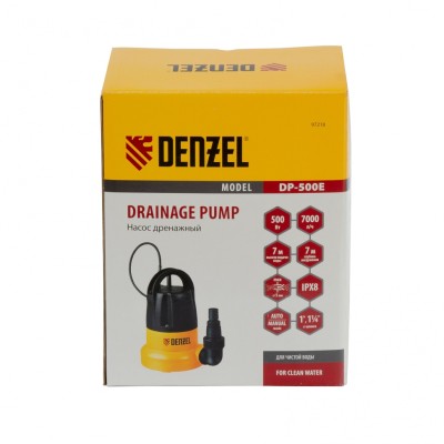 Дренажный насос DP500E, 500 Вт, подъем 7 м, 7000 л/ч Denzel Дренажный насос DP500E, 500 Вт, подъем 7 м, 7000 л/ч Denzel
