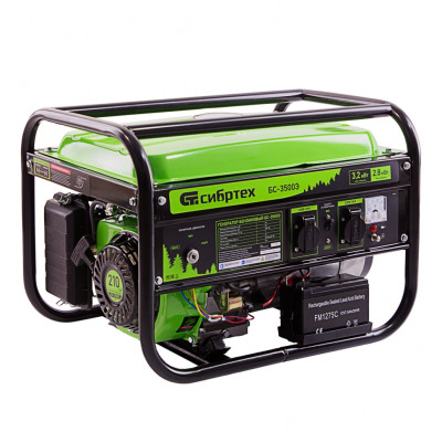 Генератор бензиновый БС-3500Э, 3.2 кВт, 230В, 4-х тактный, 15 л, электростартер Сибртех Генератор бензиновый БС-3500Э, 3.2 кВт, 230В, 4-х тактный, 15 л, электростартер Сибртех