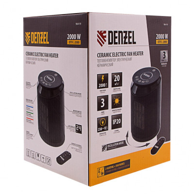 Тепловентилятор электрический керамический DTFC-2000, пульт, 3 режима, вентилятор, нагрев 1000/2000 Вт Denzel Тепловентилятор электрический керамический DTFC-2000, пульт, 3 режима, вентилятор, нагрев 1000/2000 Вт Denzel