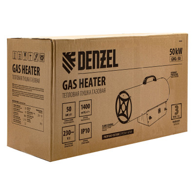Газовая тепловая пушка GHG-50, 50 кВт, 1400 м3/ч, пропан-бутан Denzel Газовая тепловая пушка GHG-50, 50 кВт, 1400 м3/ч, пропан-бутан Denzel