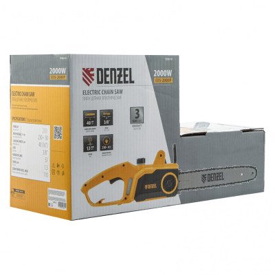 Пила цепная электрическая EDS-2000P, 2 кВт,поперечная, шина 40 см, шаг 3/8, паз 1.3 мм, 57 звеньев Denzel Пила цепная электрическая EDS-2000P, 2 кВт,поперечная, шина 40 см, шаг 3/8, паз 1.3 мм, 57 звеньев Denzel