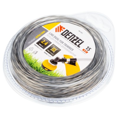 Леска двухкомпонентная для триммера квадратная витая, 2.4 мм х 15 м, EXTRA CORD Denzel Леска двухкомпонентная для триммера квадратная витая, 2.4 мм х 15 м, EXTRA CORD Denzel