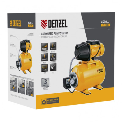 Насосная станция PS1100С, 1100 Вт, 4500 л/ч, ресивер 24 л, подъем 46 м, чугун Denzel Насосная станция PS1100С, 1100 Вт, 4500 л/ч, ресивер 24 л, подъем 46 м, чугун Denzel