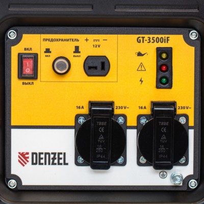 Генератор инверторный GT-3500iF, 3.5 кВт, 230 В, бак 5 л, открытый корпус, ручной старт Denzel Генератор инверторный GT-3500iF, 3.5 кВт, 230 В, бак 5 л, открытый корпус, ручной старт Denzel