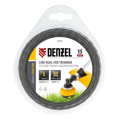 Леска для триммера двухкомпонентная, квадратная 3 мм x 15 м Extra cord Denzel Леска для триммера двухкомпонентная, квадратная 3 мм x 15 м Extra cord Denzel