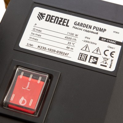 Садовый поверхностный насос GP1100C, 1100 Вт, 4500 л/ч, подъем 46 м, чугун Denzel Садовый поверхностный насос GP1100C, 1100 Вт, 4500 л/ч, подъем 46 м, чугун Denzel