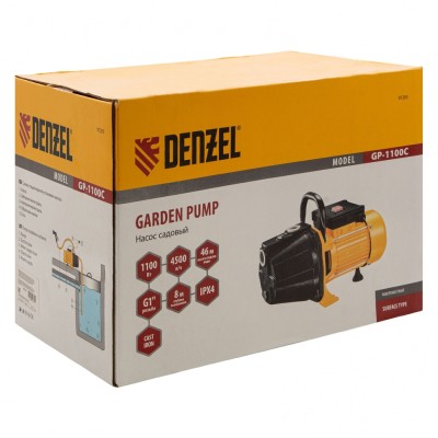 Садовый поверхностный насос GP1100C, 1100 Вт, 4500 л/ч, подъем 46 м, чугун Denzel Садовый поверхностный насос GP1100C, 1100 Вт, 4500 л/ч, подъем 46 м, чугун Denzel