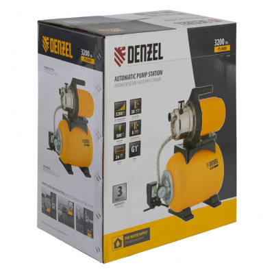 Насосная станция PS800X, 800 Вт, 3200 л/ч, ресивер 24 л, подъем 38 м, нержавейка Denzel Насосная станция PS800X, 800 Вт, 3200 л/ч, ресивер 24 л, подъем 38 м, нержавейка Denzel