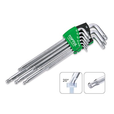 Набор ключей Torx T10-Т50 9шт длинных, с отверстием и шариком TOPTUL Набор ключей Torx T10-Т50 9шт длинных, с отверстием и шариком TOPTUL