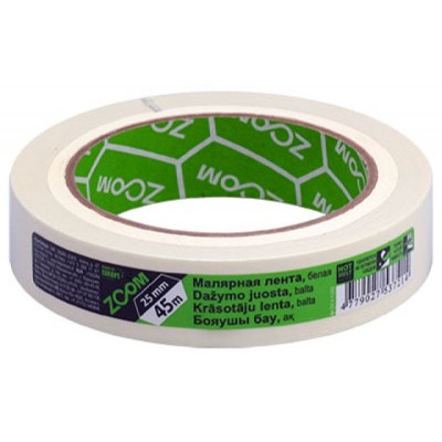 Лента малярная 25ммх45м ZOOM, белая Лента малярная 25ммх45м ZOOM, белая