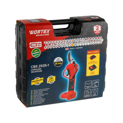 Аккум. секатор WORTEX CBS 2535-1 в чем. БЕСЩЕТ., 18 В, ветки до 35 мм, 1х2 А*ч Аккум. секатор WORTEX CBS 2535-1 в чем. БЕСЩЕТ., 18 В, ветки до 35 мм, 1х2 А*ч
