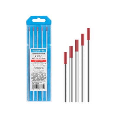 Электрод вольфрамовый красный WT-20, Ф 3,0 мм (набор 5 шт) SOLARIS Электрод вольфрамовый красный WT-20, Ф 3,0 мм (набор 5 шт) SOLARIS