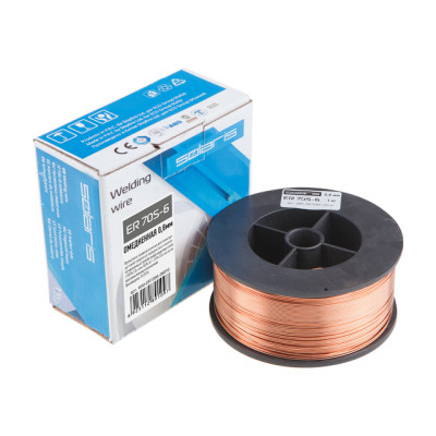 Проволока сварочная омедненная ER 70S-6 ф0,8мм (катушка D100 1 кг) SOLARIS Проволока сварочная омедненная ER 70S-6 ф0,8мм (катушка D100 1 кг) SOLARIS