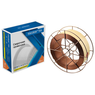 Проволока сварочная омедненная ER 70S-6 ф0,8мм (катушка BS300 15 кг) SOLARIS Проволока сварочная омедненная ER 70S-6 ф0,8мм (катушка BS300 15 кг) SOLARIS