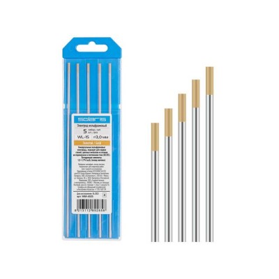 Электрод вольфрамовый золотой WL-15, Ф 3,0 мм (набор 5 шт) SOLARIS Электрод вольфрамовый золотой WL-15, Ф 3,0 мм (набор 5 шт) SOLARIS