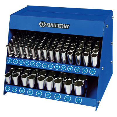 Стенд с глубокими торцевыми головками 1/2", 8-32 мм, серия 4230M, 165 предметов KING TONY 4066MR Стенд с глубокими торцевыми головками 1/2", 8-32 мм, серия 4230M, 165 предметов KING TONY 4066MR