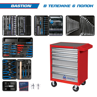 Набор инструментов "BASTION" в красной тележке, 204 предмета KING TONY 934-100AMR Набор инструментов "BASTION" в красной тележке, 204 предмета KING TONY 934-100AMR