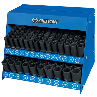Стенд с ударными глубокими торцевыми головками 1/2", 8-32 мм, серия 4435М, 166 предметов KING TONY 4466MP Стенд с ударными глубокими торцевыми головками 1/2", 8-32 мм, серия 4435М, 166 предметов KING TONY 4466MP