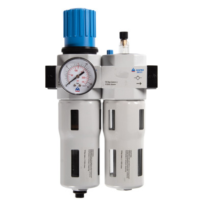 МАСТАК Фильтр влагоотделитель с редуктором и лубрикатор 3/4", с манометром МАСТАК Фильтр влагоотделитель с редуктором и лубрикатор 3/4", с манометром