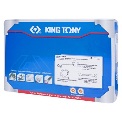 Набор накидных и рожковых ключей, рулетка, ложемент, 15 предметов KING TONY 9-90315MR Набор накидных и рожковых ключей, рулетка, ложемент, 15 предметов KING TONY 9-90315MR