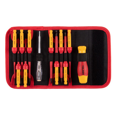 TOLSEN Набор отвертка со сменными вставками диэлектрическими, 12 предметов TOLSEN Набор отвертка со сменными вставками диэлектрическими, 12 предметов