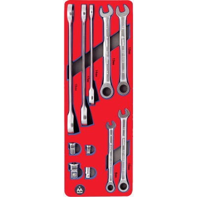 Набор комбинированных ключей с трещоткой, ложемент, 11 предметов МАСТАК 5-21311 Набор комбинированных ключей с трещоткой, ложемент, 11 предметов МАСТАК 5-21311