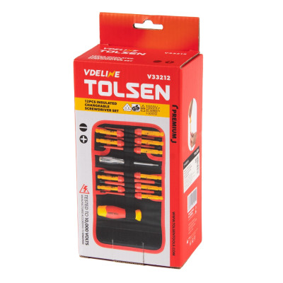 TOLSEN Набор отвертка со сменными вставками диэлектрическими, 12 предметов TOLSEN Набор отвертка со сменными вставками диэлектрическими, 12 предметов
