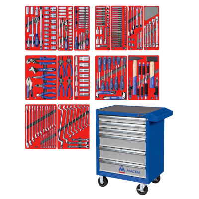 Набор инструментов "ЛИДЕР" в синей тележке, 270 предметов МАСТАК 52-06270B Набор инструментов "ЛИДЕР" в синей тележке, 270 предметов МАСТАК 52-06270B