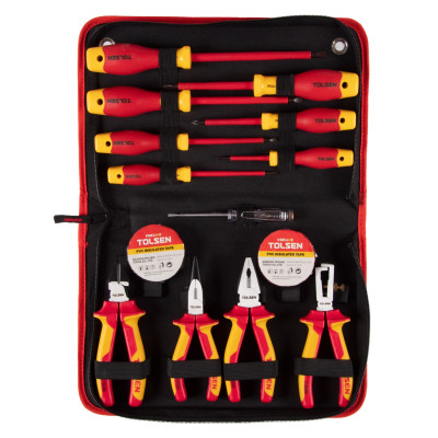 TOLSEN Набор инструментов диэлектрических, 14 предметов, в футляре на молнии TOLSEN Набор инструментов диэлектрических, 14 предметов, в футляре на молнии