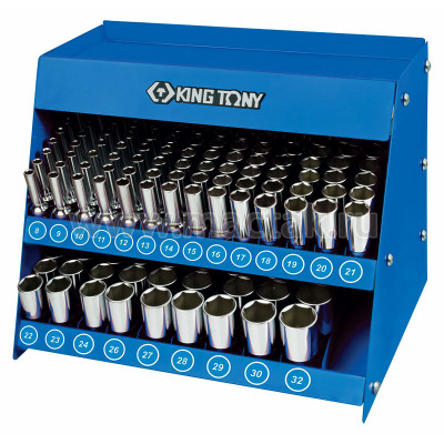Стенд с глубокими торцевыми головками 1/2", 8-32 мм, серия 4235M, 165 предметов KING TONY 4566MR Стенд с глубокими торцевыми головками 1/2", 8-32 мм, серия 4235M, 165 предметов KING TONY 4566MR