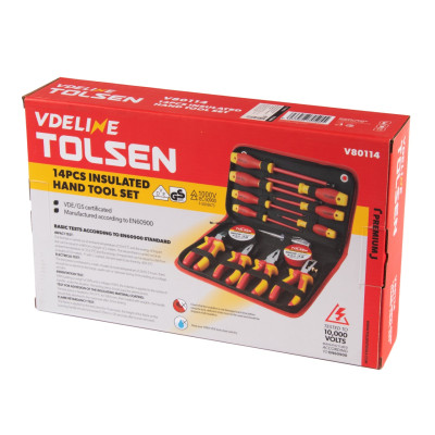 TOLSEN Набор инструментов диэлектрических, 14 предметов, в футляре на молнии TOLSEN Набор инструментов диэлектрических, 14 предметов, в футляре на молнии
