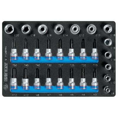 Набор торцевых насадок и головок 1/2", 3/8", Torx, Hex, Е6-Е20, ложемент, 28 предметов KING TONY 9-7128PRV Набор торцевых насадок и головок 1/2", 3/8", Torx, Hex, Е6-Е20, ложемент, 28 предметов KING TONY 9-7128PRV