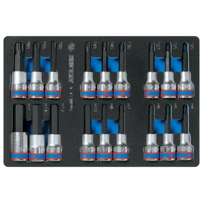 Набор торцевых насадок 1/2", Torx, Hex, L = 80 мм, ложемент, 18 предметов KING TONY 9-4138PRV Набор торцевых насадок 1/2", Torx, Hex, L = 80 мм, ложемент, 18 предметов KING TONY 9-4138PRV