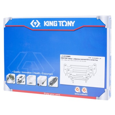 Набор L-образных ключей Hex, ложемент, 8 предметов KING TONY 9-22108MR Набор L-образных ключей Hex, ложемент, 8 предметов KING TONY 9-22108MR