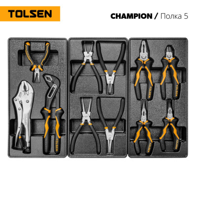 Набор инструментов "CHAMPION" для тележки, 18 ложементов, 239 предметов TOLSEN TT85416-239 Набор инструментов "CHAMPION" для тележки, 18 ложементов, 239 предметов TOLSEN TT85416-239