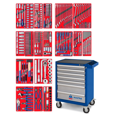 Набор инструментов "ЭКСПЕРТ" в синей тележке, 323 предмета МАСТАК 52-07323B Набор инструментов "ЭКСПЕРТ" в синей тележке, 323 предмета МАСТАК 52-07323B