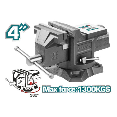 Тиски слесарные поворотные 4 " 100 мм, с наковальней TOTAL THT6146 Тиски слесарные поворотные 4 " 100 мм, с наковальней TOTAL THT6146