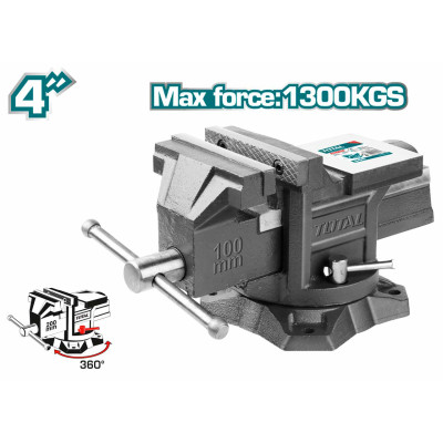 Тиски слесарные поворотные 4 " 100 мм, с наковальней TOTAL THT6146 Тиски слесарные поворотные 4 " 100 мм, с наковальней TOTAL THT6146