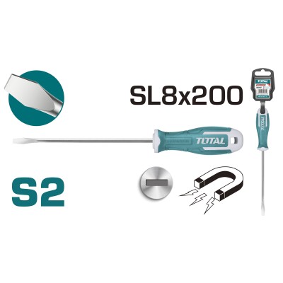 Отвертка шлицевая SL8 200 мм TOTAL THT268200 Отвертка шлицевая SL8 200 мм TOTAL THT268200