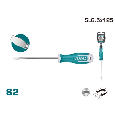 Отвертка шлицевая SL6,5 125 мм TOTAL THT266125 Отвертка шлицевая SL6,5 125 мм TOTAL THT266125