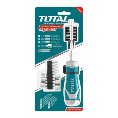 Отвертка реверсивная с набором TOTAL TACSD30156 (15 предметов) Отвертка реверсивная с набором TOTAL TACSD30156 (15 предметов)