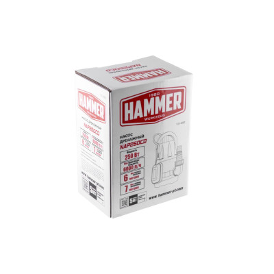 Насос дренажный Hammer NAP250CD 250Вт, 6000л/ч, высота 6м, глубина 7м Насос дренажный Hammer NAP250CD 250Вт, 6000л/ч, высота 6м, глубина 7м