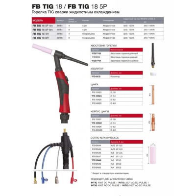 Горелка для TIG сварки FB 18 5P (8 м) FUBAG Горелка для TIG сварки FB 18 5P (8 м) FUBAG