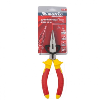 Длинногубцы прямые Insulated, 160 мм, двухкомпонентные рукоятки Matrix Professional Длинногубцы прямые Insulated, 160 мм, двухкомпонентные рукоятки Matrix Professional