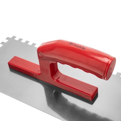 Гладилка стальная, 280 x 130 мм, зеркальная полировка, пластмастмассовая ручка, зуб 8 x 8 мм Matrix Гладилка стальная, 280 x 130 мм, зеркальная полировка, пластмастмассовая ручка, зуб 8 x 8 мм Matrix