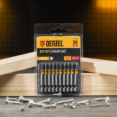 Бита TX 8х50, сталь S2, шестигранный профиль, 10 шт. Е 6,3 Denzel Бита TX 8х50, сталь S2, шестигранный профиль, 10 шт. Е 6,3 Denzel