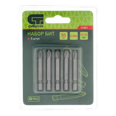 Бита PH2 x 50, сталь CrMo, 5 шт. Сибртех Бита PH2 x 50, сталь CrMo, 5 шт. Сибртех