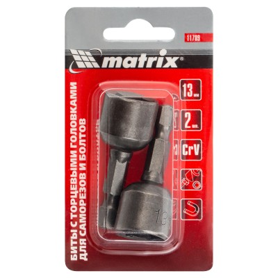Биты с торцевыми головками 13 мм, 45 мм, 2 шт. Matrix Биты с торцевыми головками 13 мм, 45 мм, 2 шт. Matrix